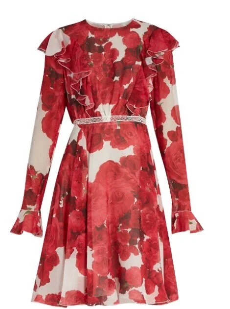 Giambattista Valli Rose-Print Ruffled Dress