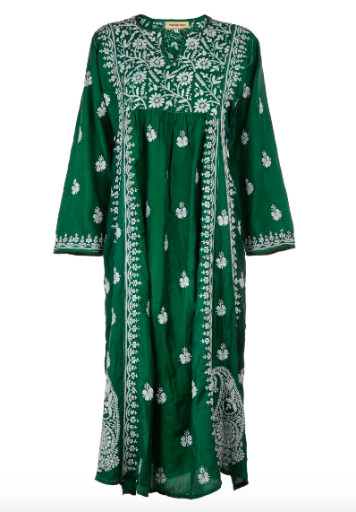 Muzungu Sisters Embroidered Silk Dress in Green with White.png