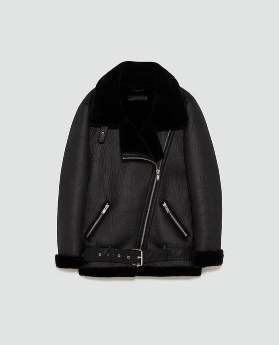 Zara Shearling Biker Jacket in Black — UFO No More