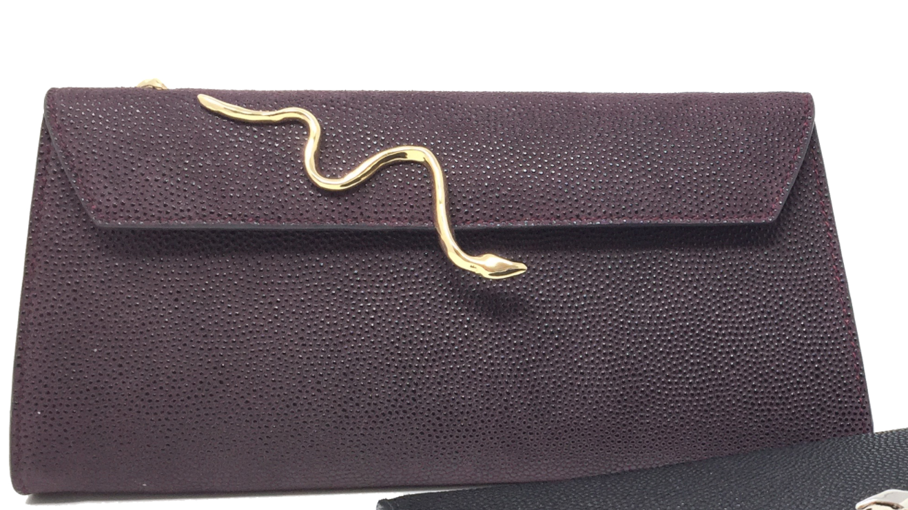 Sophie Habsburg Lunatic Clutch in Bordeaux Caviar