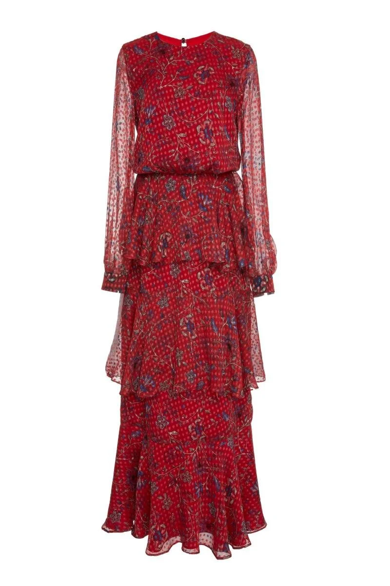 Rebecca de Ravenel Printed Chiffon Long Dress