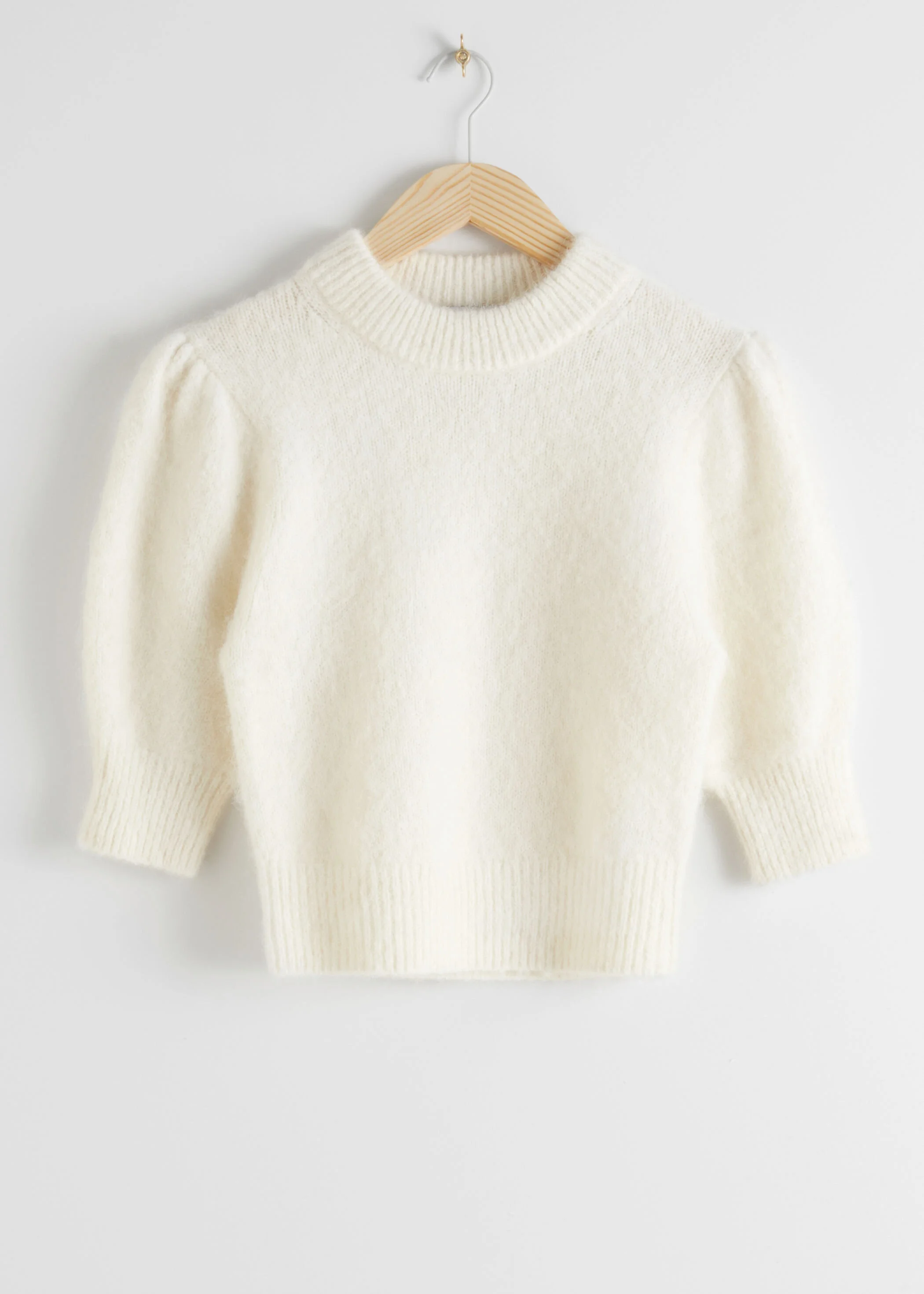 & Other Stories Alpaca Wool Blend Puff Sleeve Jumper in White