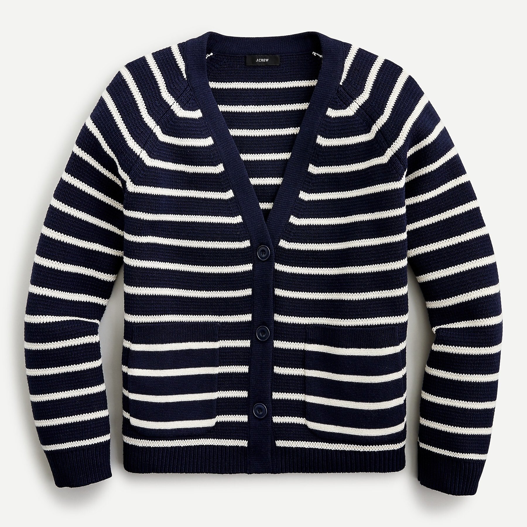 J.Crew V-Neck Cardigan Sweater in Navy Stripe
