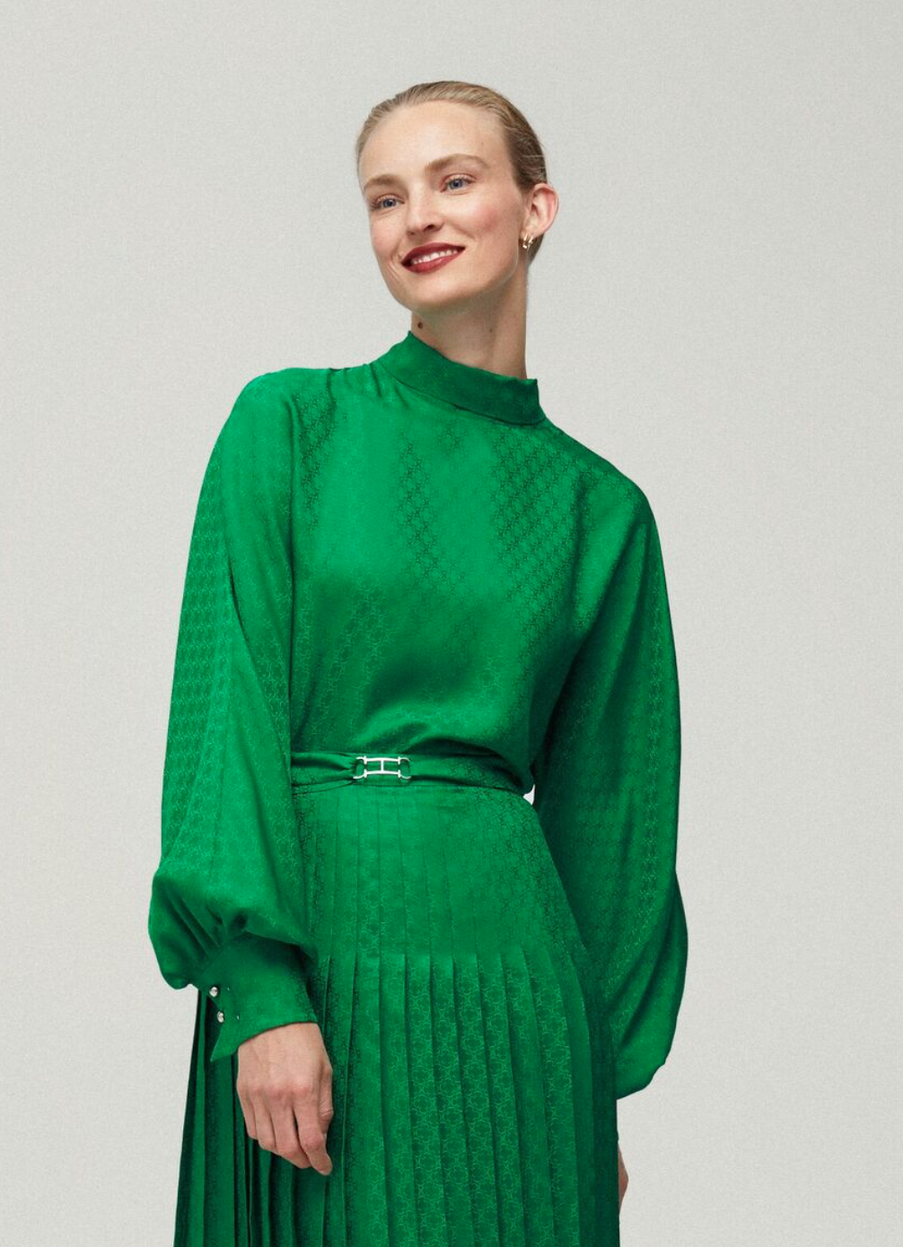 Carolina Herrera Rosetta Insignia Crepe Top with Tie in Green