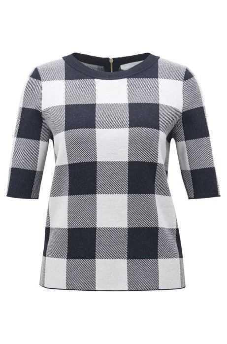 Hugo Boss Floriza Gingham Wool Blend Knit Top