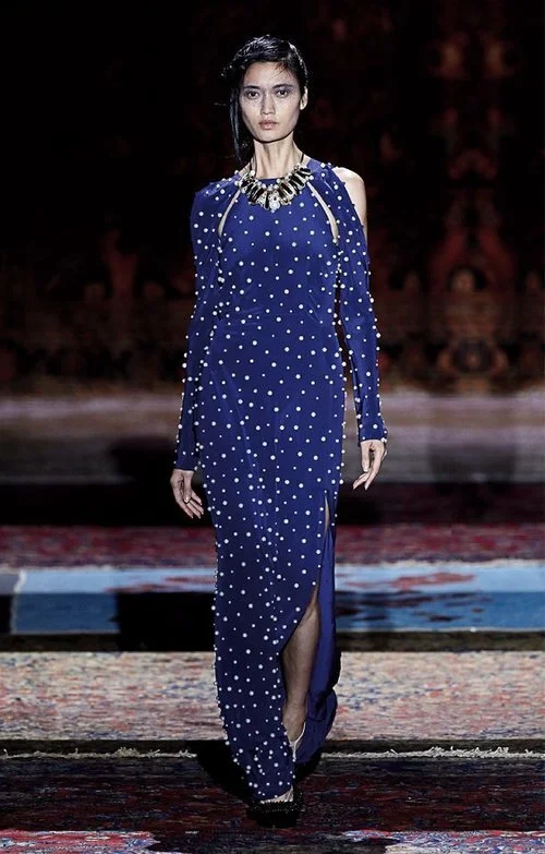 Ana Locking Cut Out Embellished Gown in Blue