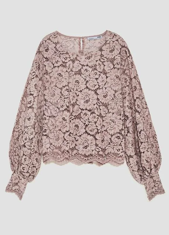 Zara Faded Lace Top in Dusty Pink