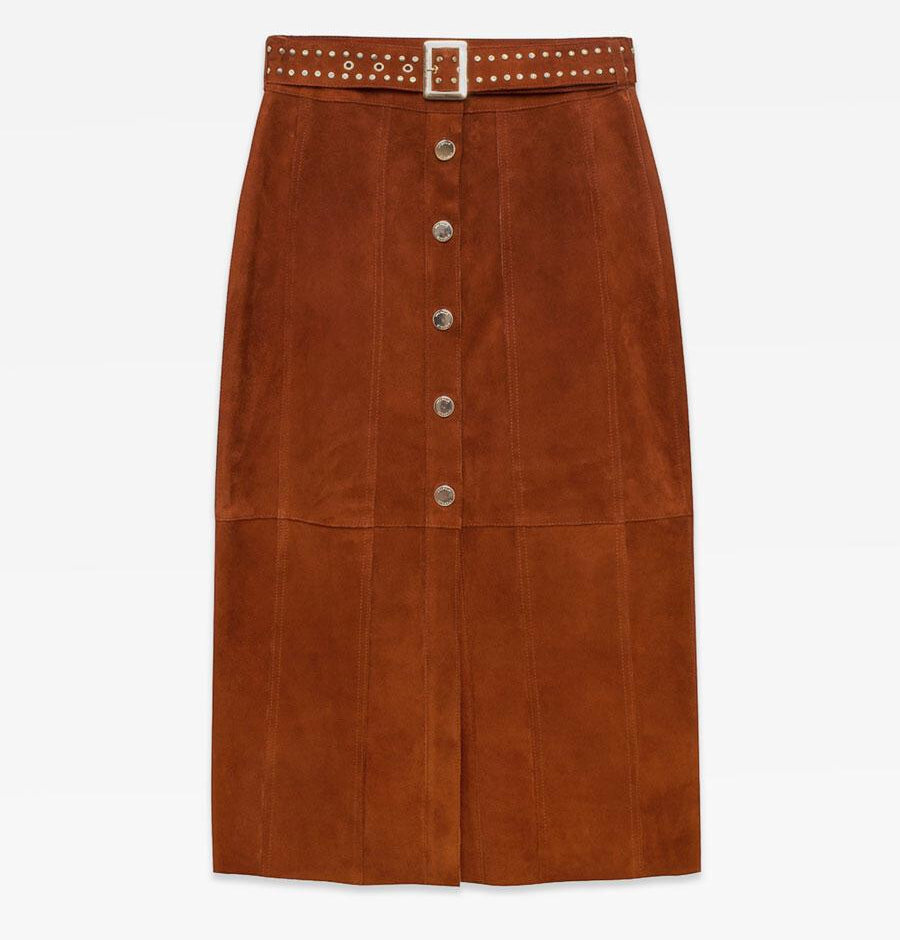 Uterque Suede Leather Pencil Skirt in Brown — UFO No More