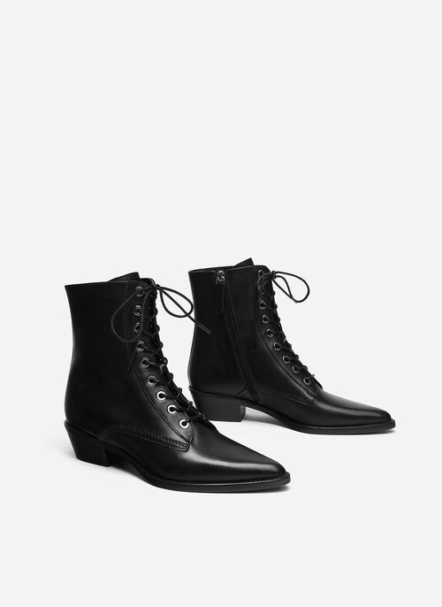 Uterque Flat Lace-Up Ankle Boots in Black — UFO No More