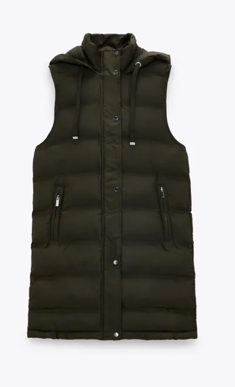Zara Hooded Padded Vest in Khaki — UFO No More