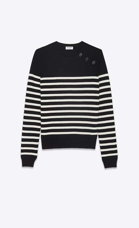 Saint Laurent Striped Sailor Sweater in Black and Ivory Wool — UFO No More