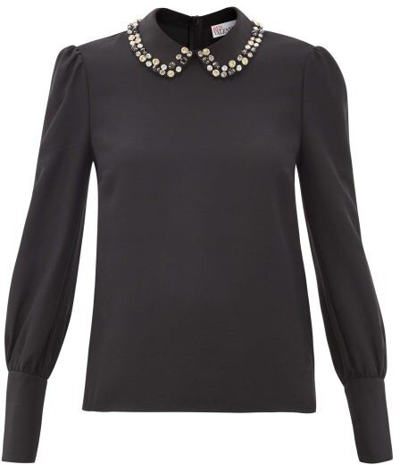 Red Valentino Crystal-Collar Crepe Top in Black — UFO No More