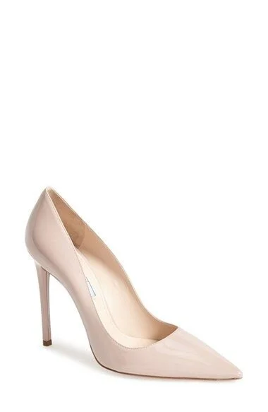 Prada Pointed Toe 100 Pumps in Nude Patent Leather