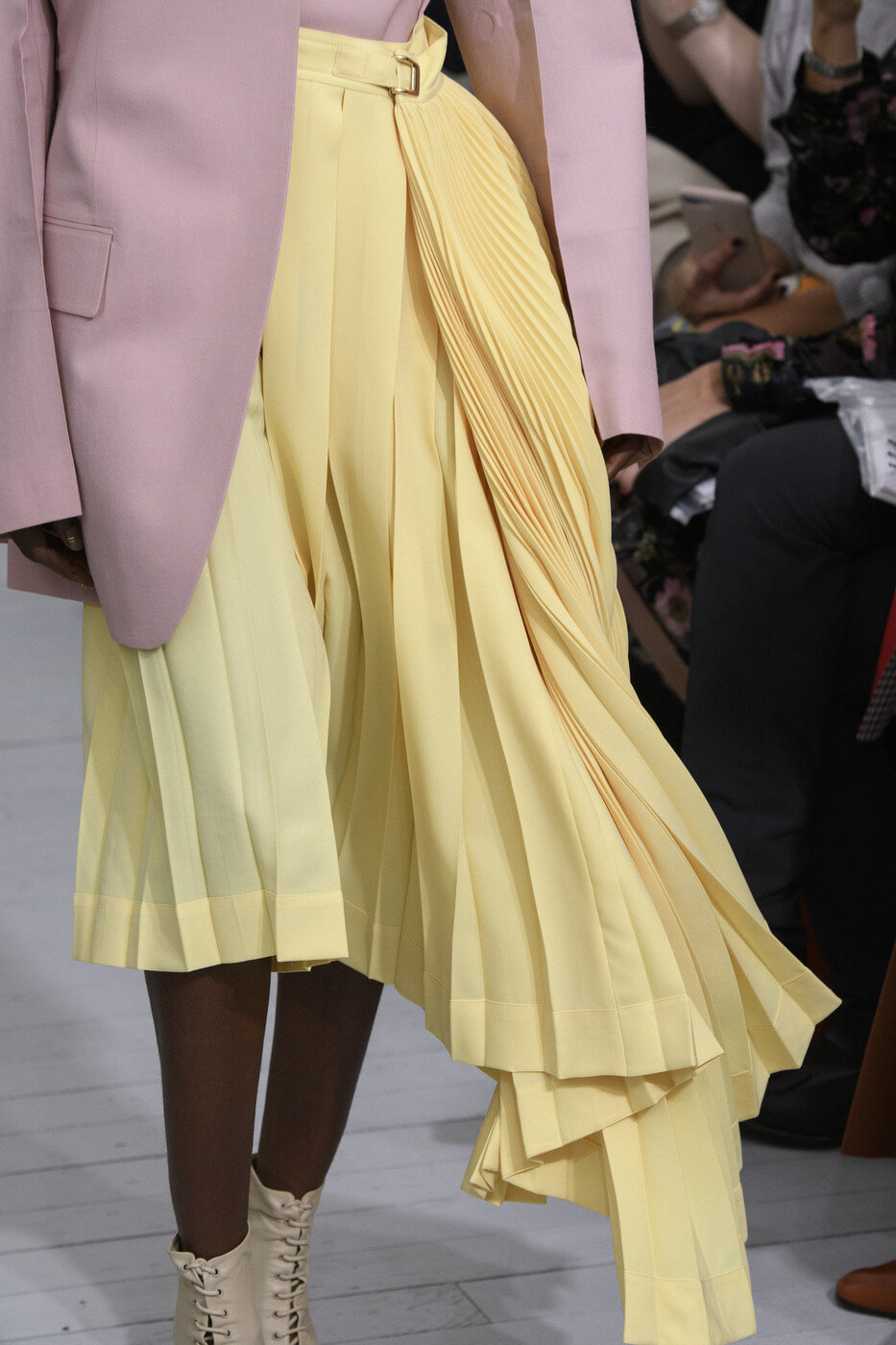 Céline Pleated Asymmetric Midi Skirt in Yellow.jpg