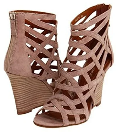 Hugo Boss Athena Cutout Wedge Sandals in Beige Suede