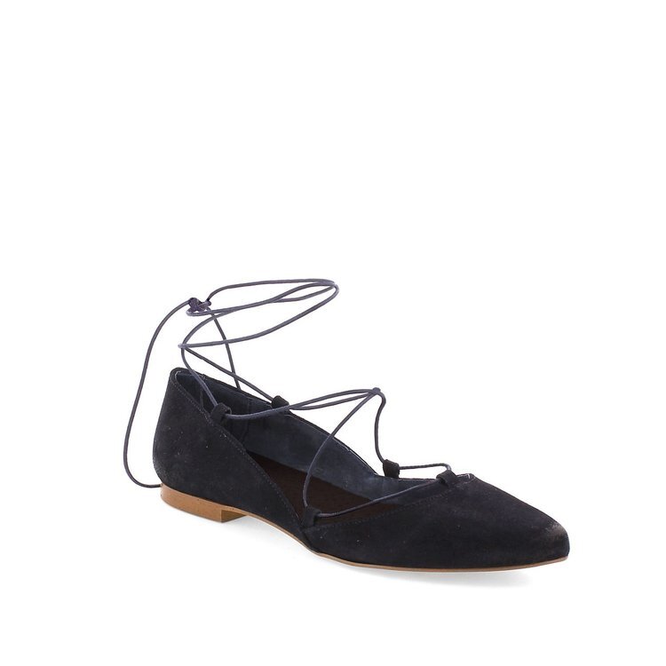 Mustang Lace Up Ballet Flats in Navy Suede — UFO No More