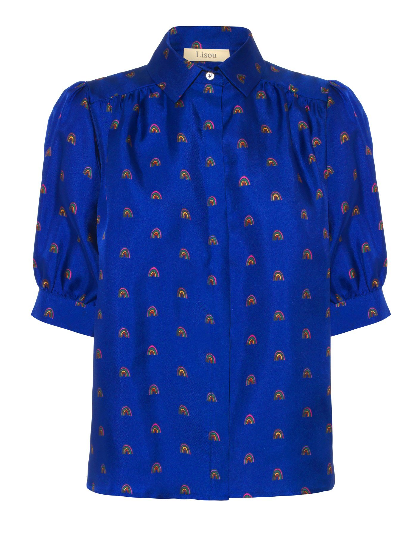 Lisou Betty Rainbow Print Silk Shirt in Blue