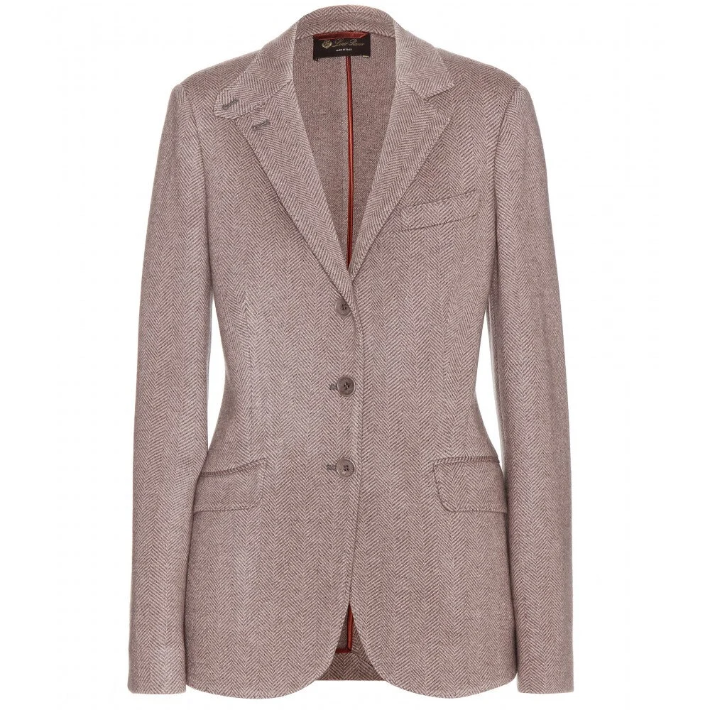 Loro Piana London Bridge Herringbone Cashmere Blazer in Grey