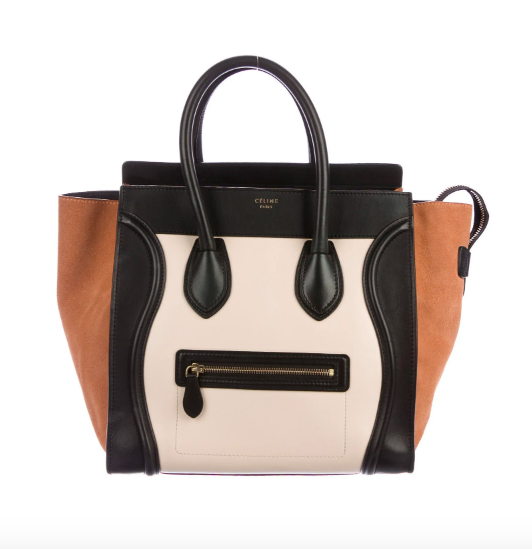 Céline Mini Luggage Tote in White and Black Leather with Brown Suede ...