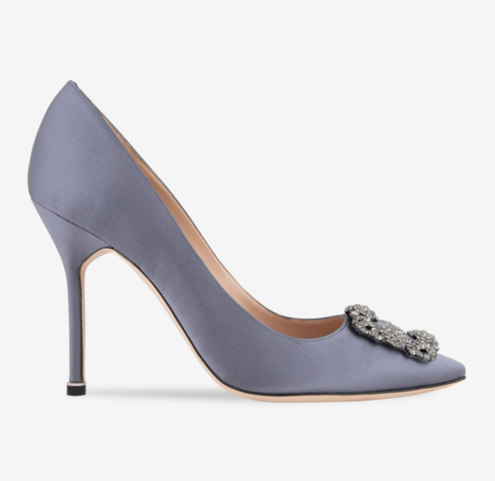 Manolo Blahnik Hangisi Satin Pumps in Grey