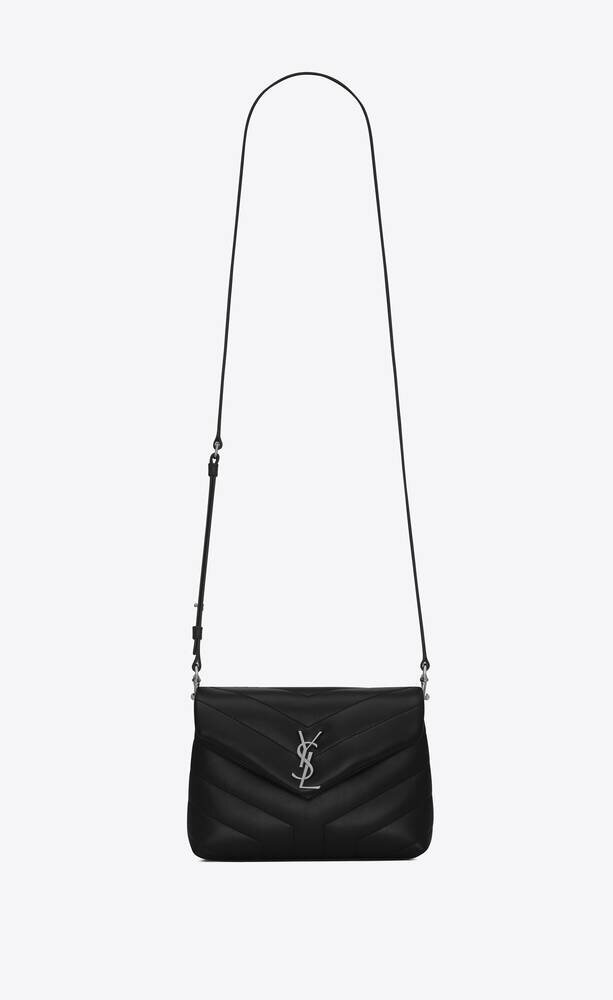 Saint Laurent Bag MNG Lou Satch Silver Hardware Crossbody Black Leather YSL  Box