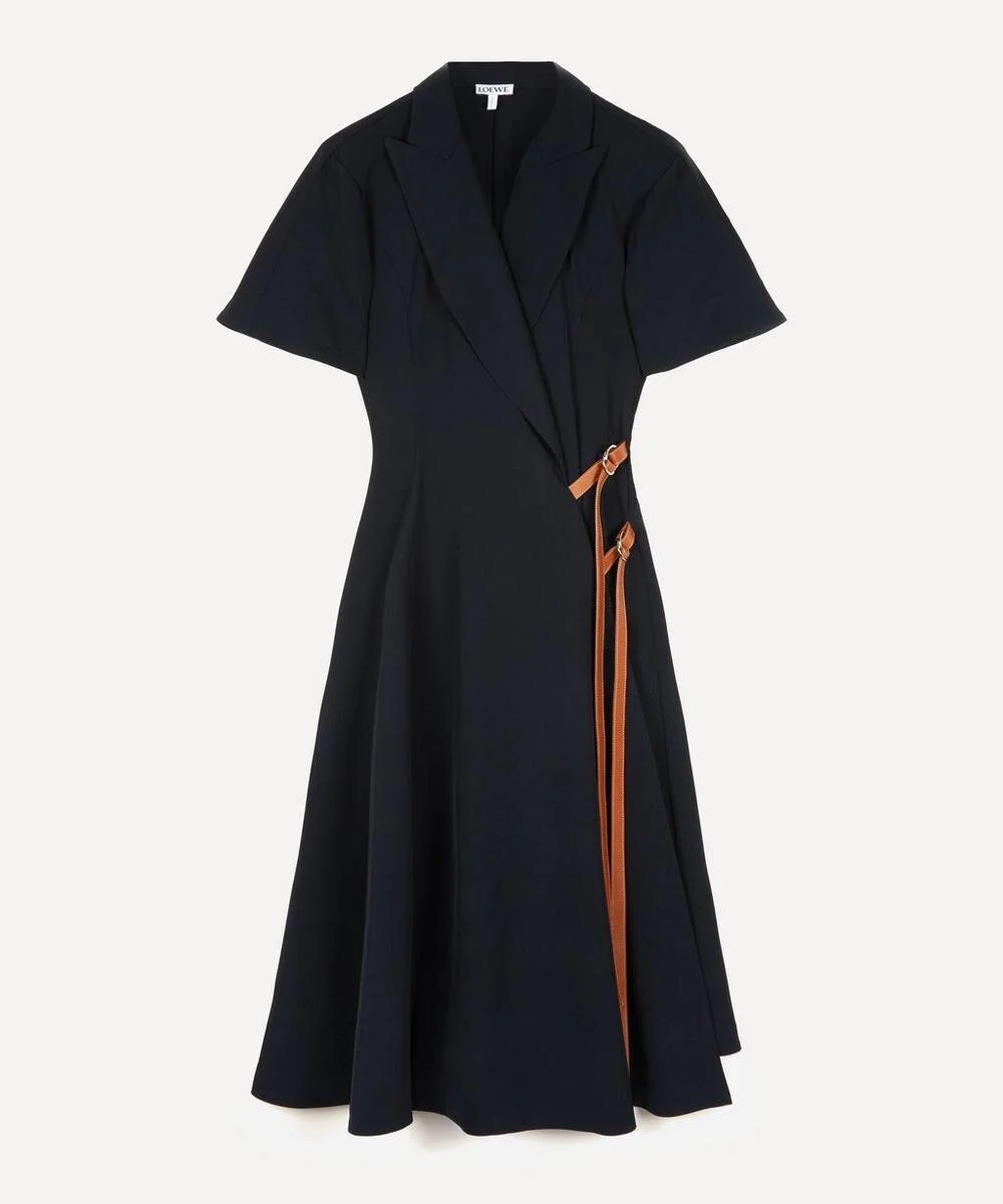 Loewe Wrap Front Midi Dress in Black