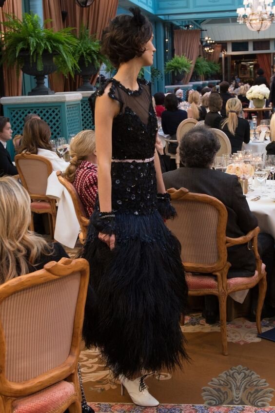 Chanel Embellished Bodice Gown with Feather Skirt.jpg