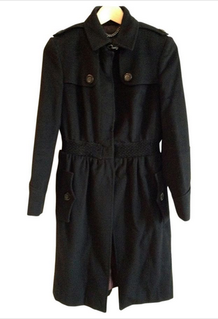 Burberry Textured Waist Wool Coat in Black