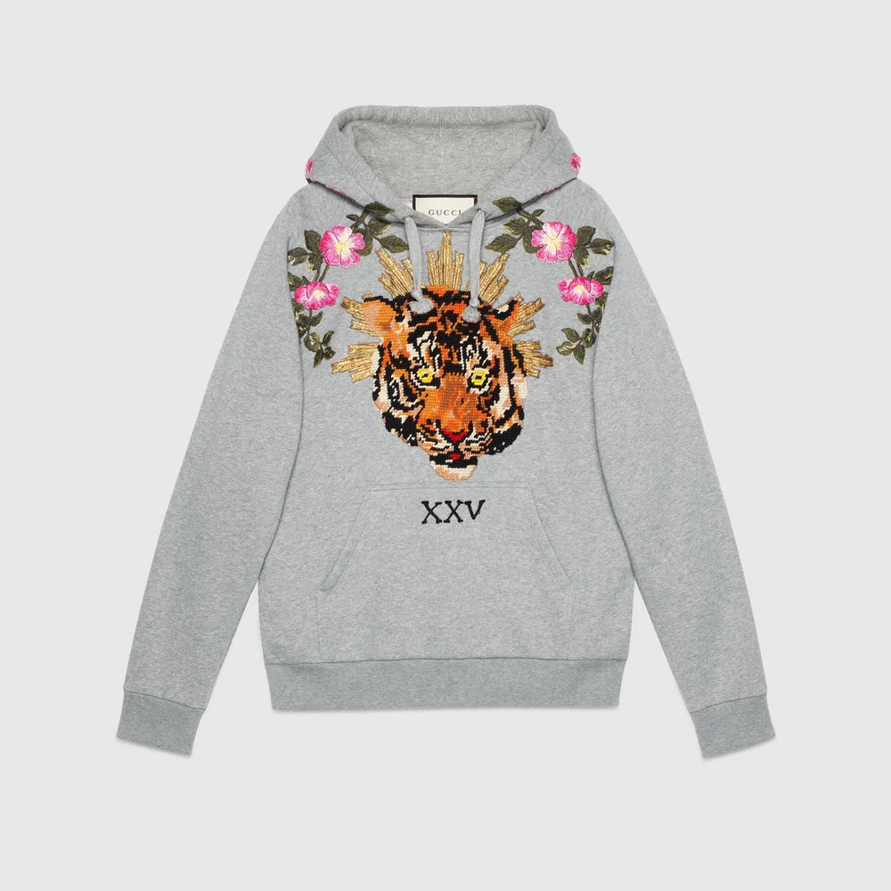 Gucci Tiger Floral-Embroidered Hooded Sweatshirt — UFO No More