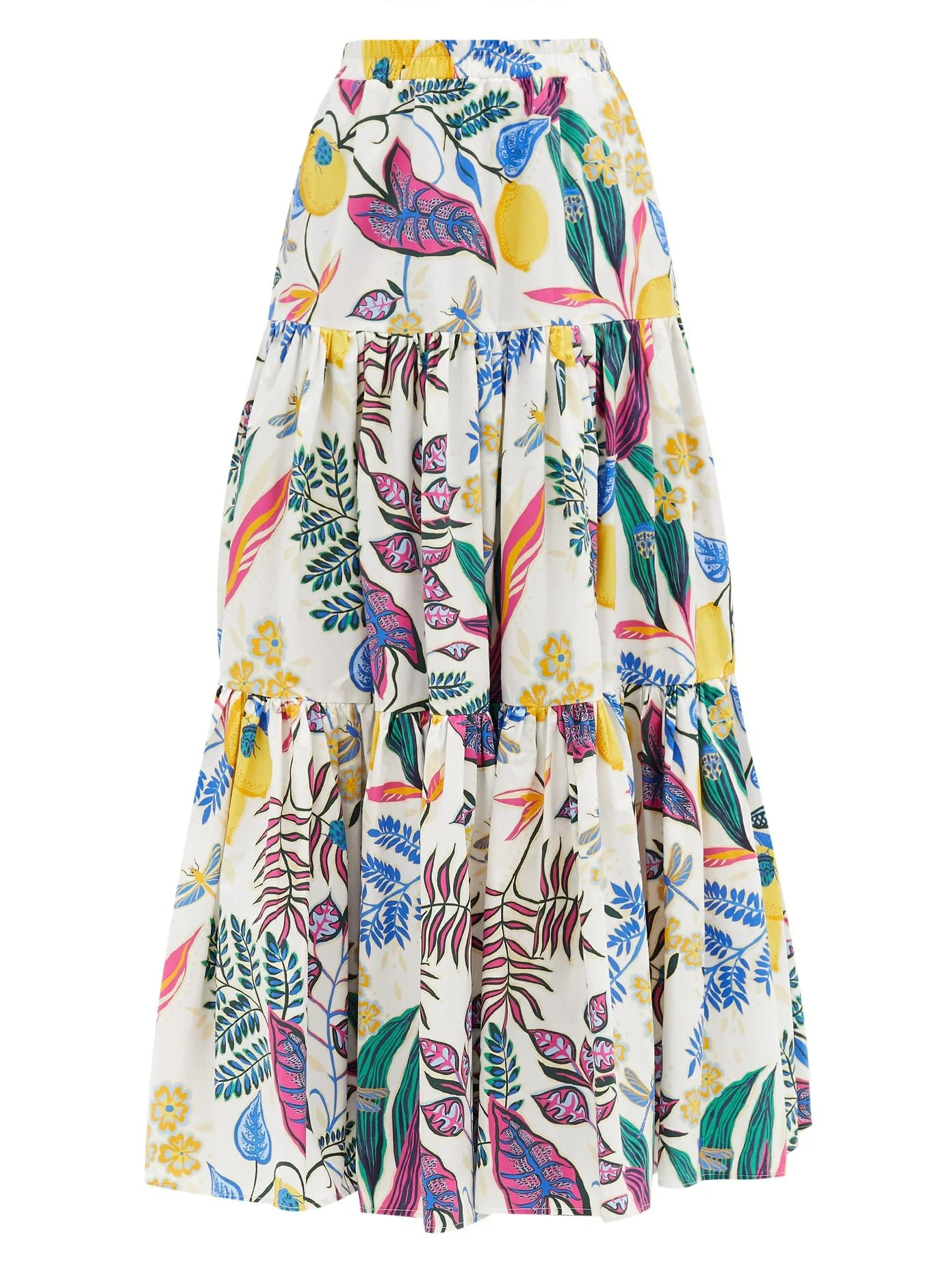 La DoubleJ Big Skirt Botanical-Print Midi Skirt in White
