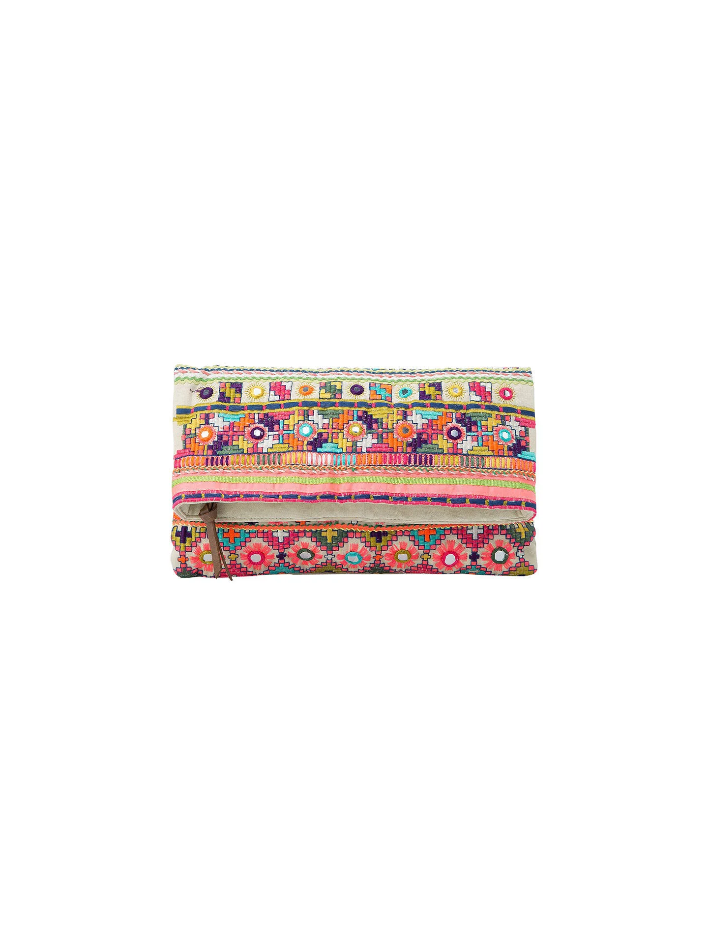 Mango Ethnic Embroidered Clutch Bag in Natural White