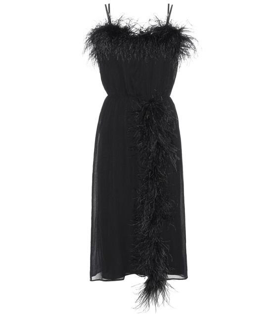 Prada Feather-Trimmed Silk Dress in Black — UFO No More