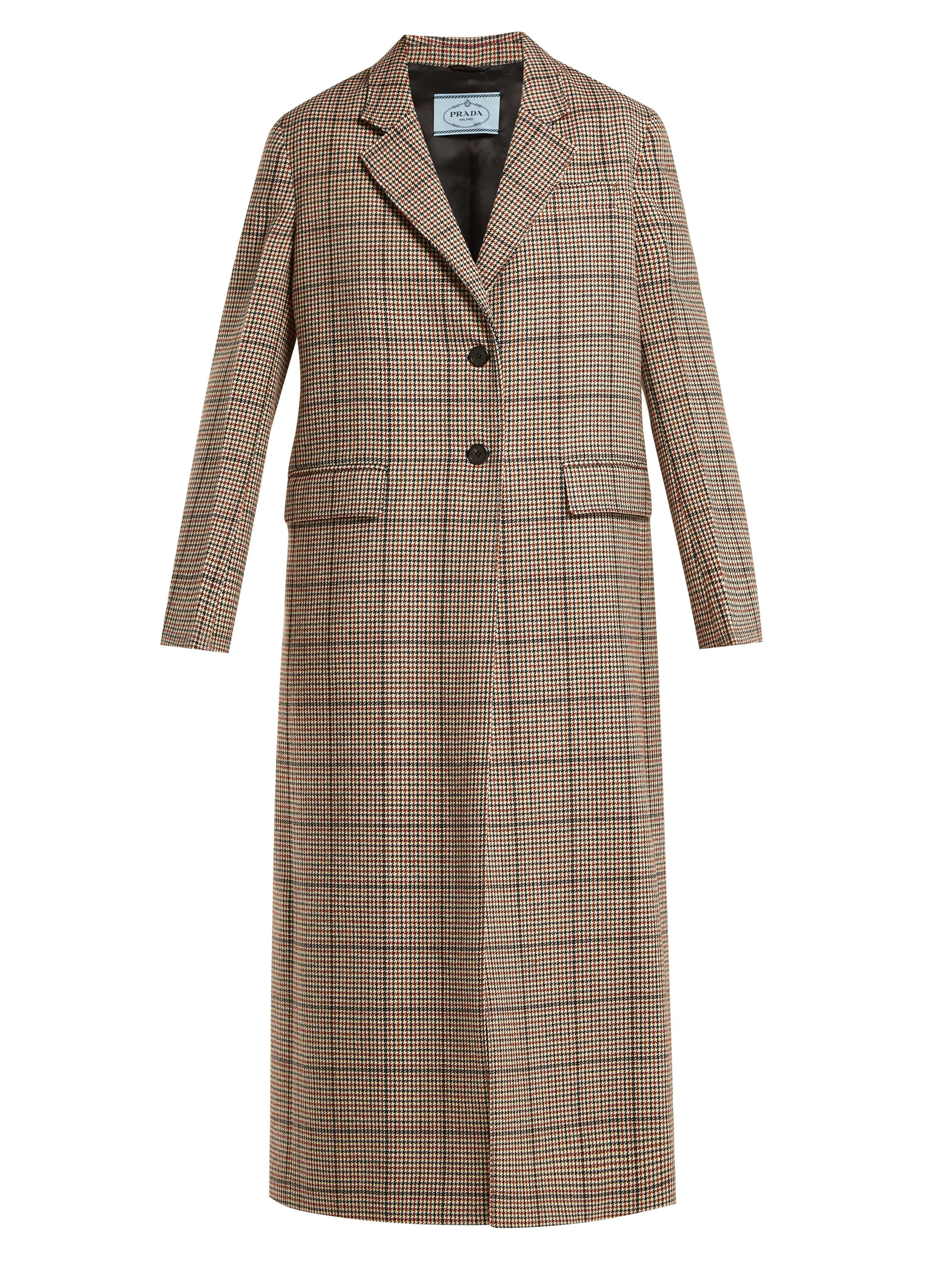 Prada Single-Breasted Houndstooth Wool-Blend Coat