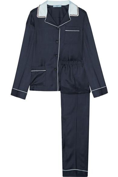 Prada Silk-Twill Pyjama Bottoms in Black.jpg