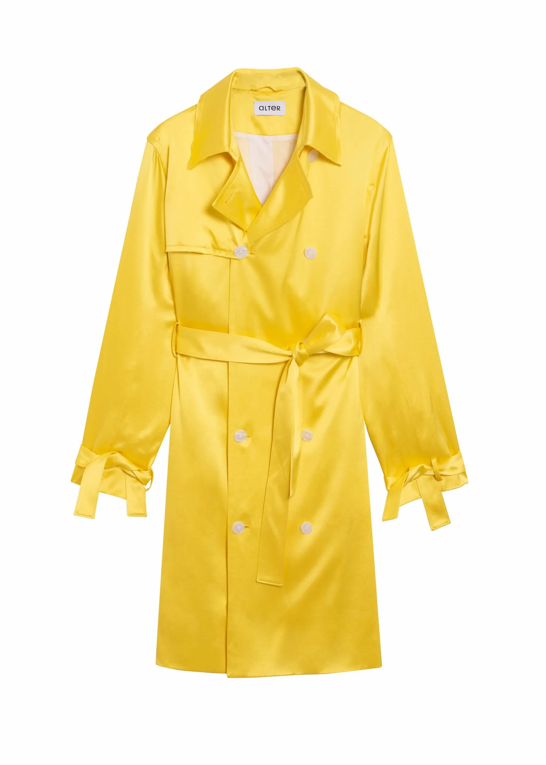 Alter Designs Mid-Length Trench Coat in Yellow Satin