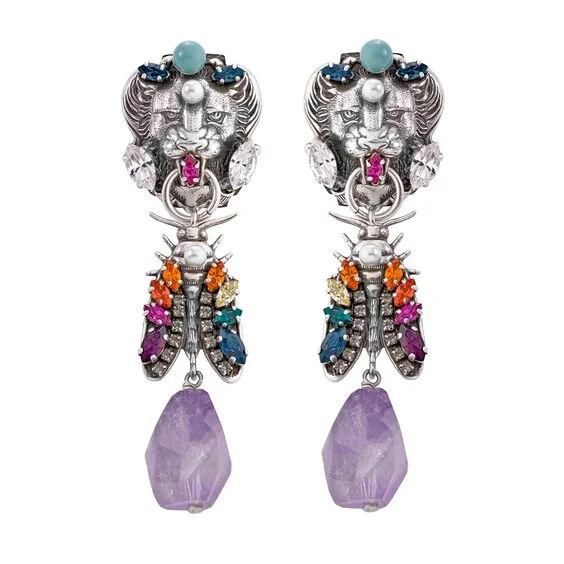 Anton Heunis Lion Head and Bug Drop Earrings