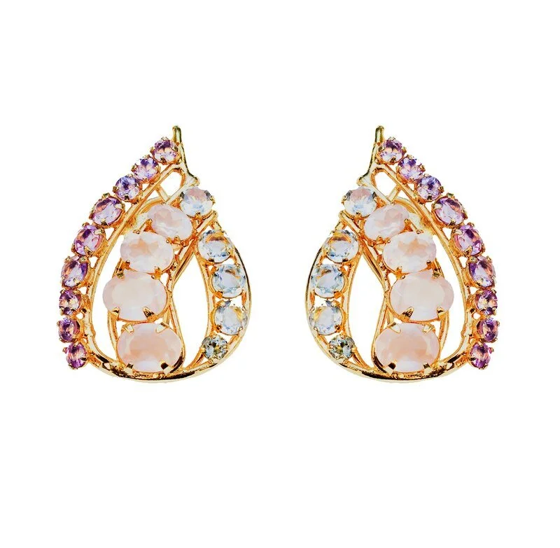 Bounkit Amethyst, Rose Quartz & Blue Quartz Ear Clips