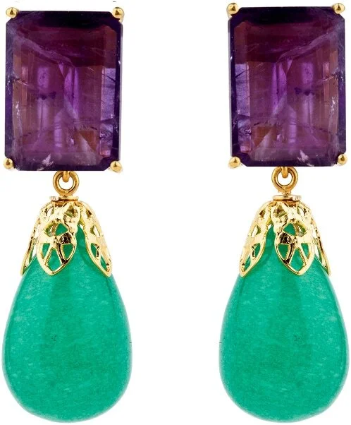 Bounkit 2 in 1 Amethyst and Green Jade Earrings