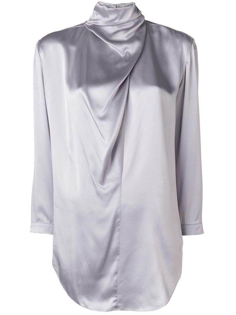 Nina Ricci Draped Turtleneck Blouse in Grey Silk.jpg