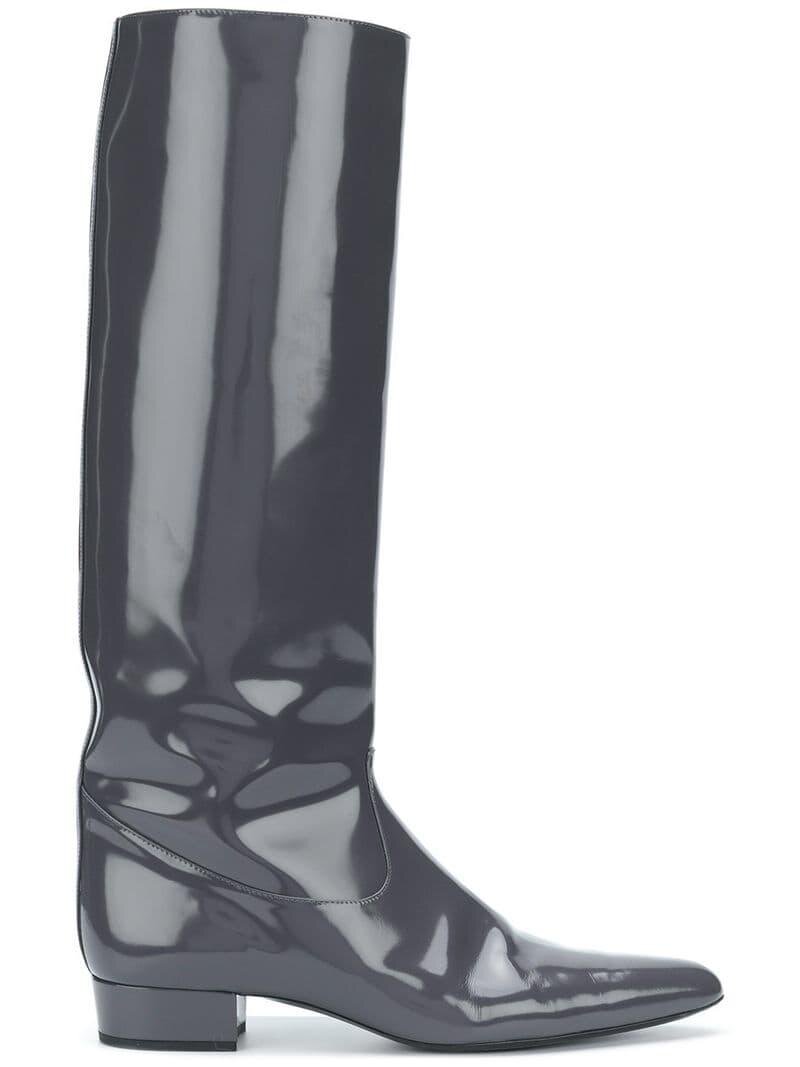 Nina Ricci Knee-High Flat Boots in Grey Patent Leather.jpg