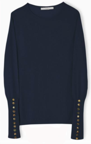 Bamford Fitted Button Cuff Sweater in Navy
