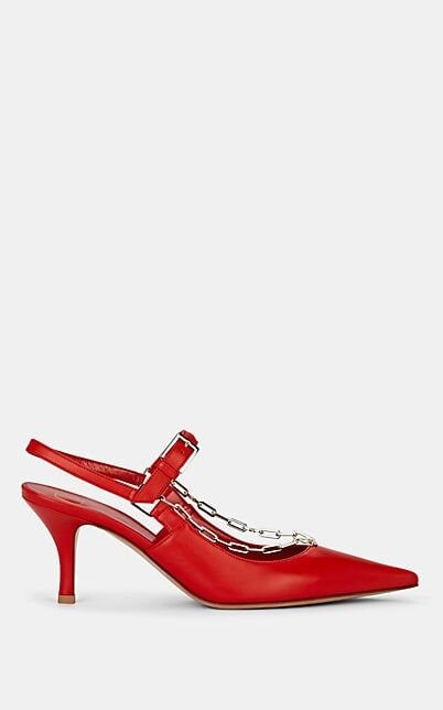 Valentino Chain-Embellished Low Heels in Red Leather.jpg