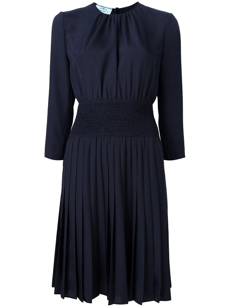 Prada Long-Sleeved Pleated Dress in Navy — UFO No More