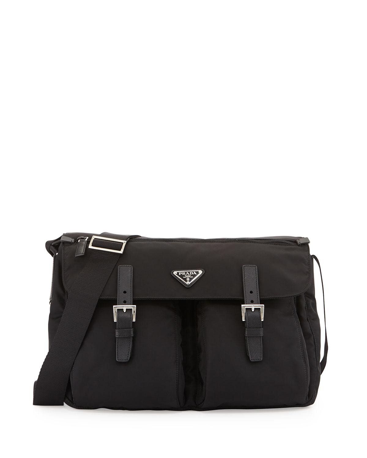 Prada Vela Buckled Messenger Bag in Black.jpg