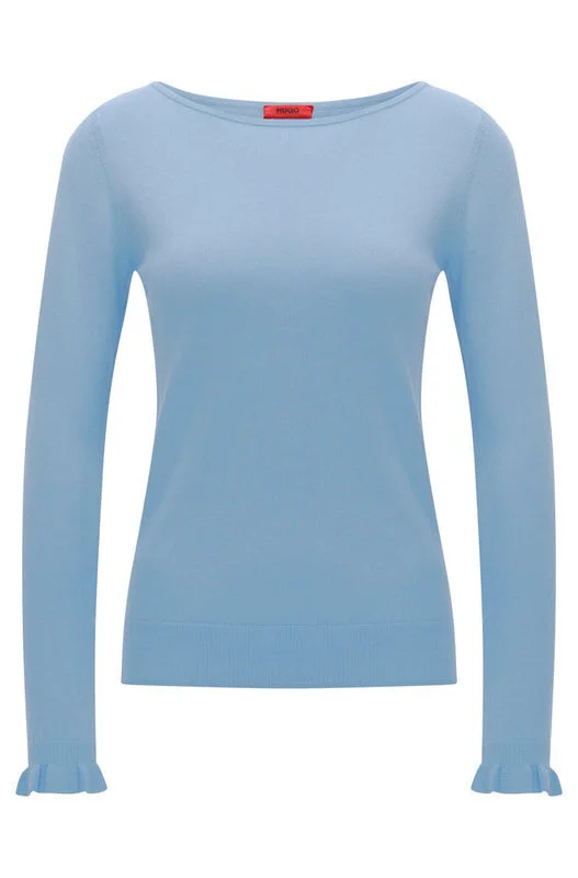 Hugo Boss Ruffle Cuff Sweater in Blue