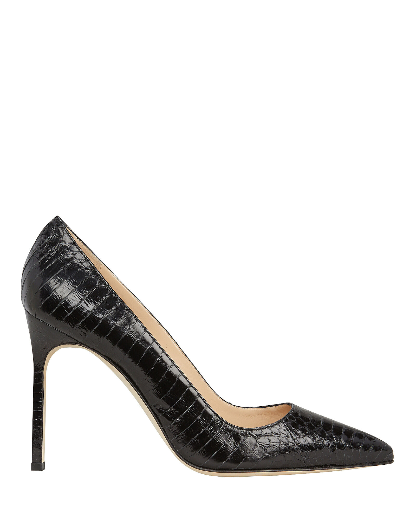 Manolo Blahnik BB Pointed Toe Pumps in Black Snakeskin Embossed — UFO ...