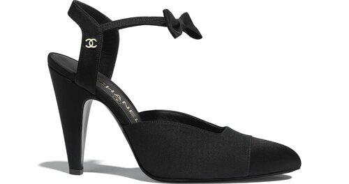 Chanel Bow Ankle Strap Toe Cap Pumps in Black Suede & Satin — UFO No More