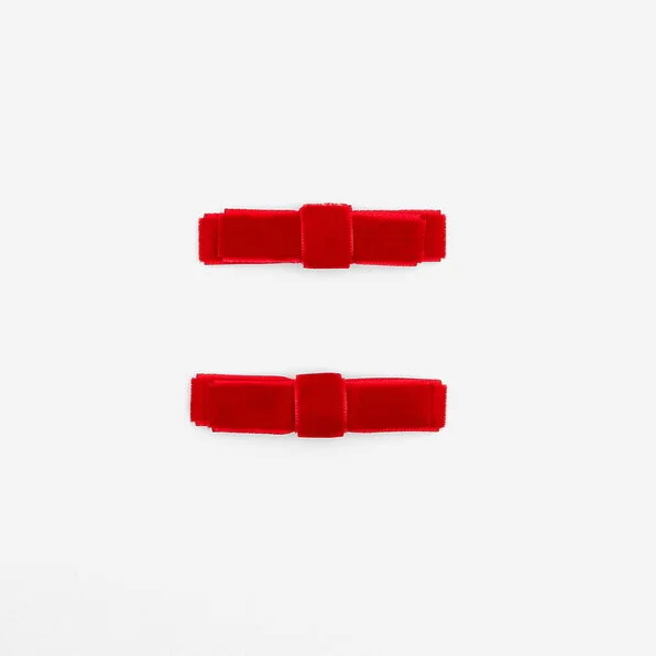 Jacadi Velvet Bow Hair Clip Duo in Red