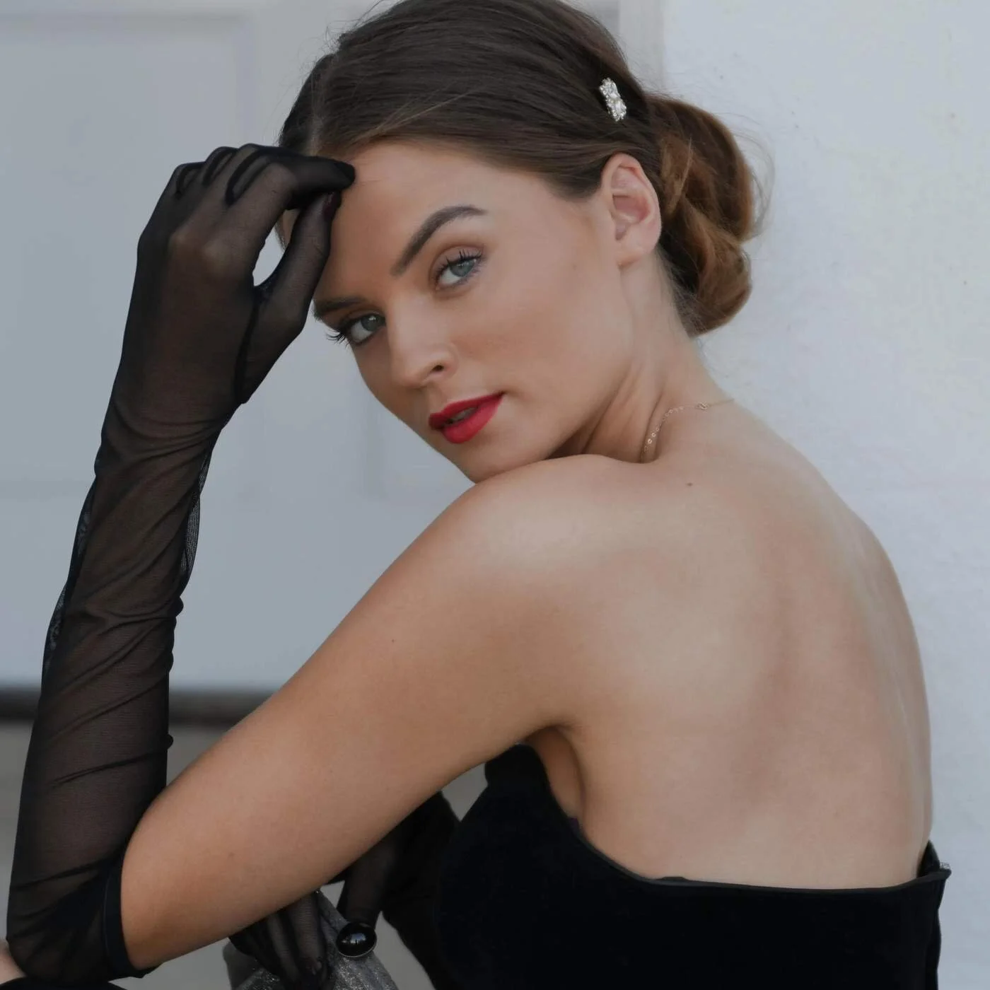 Cornelia James Arabella Fine Net Gloves in Black