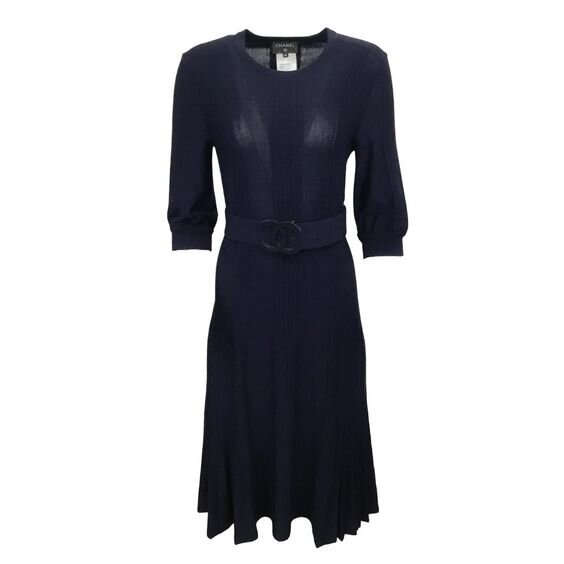 Chanel Pleated Knit Midi Dress in Navy.jpg